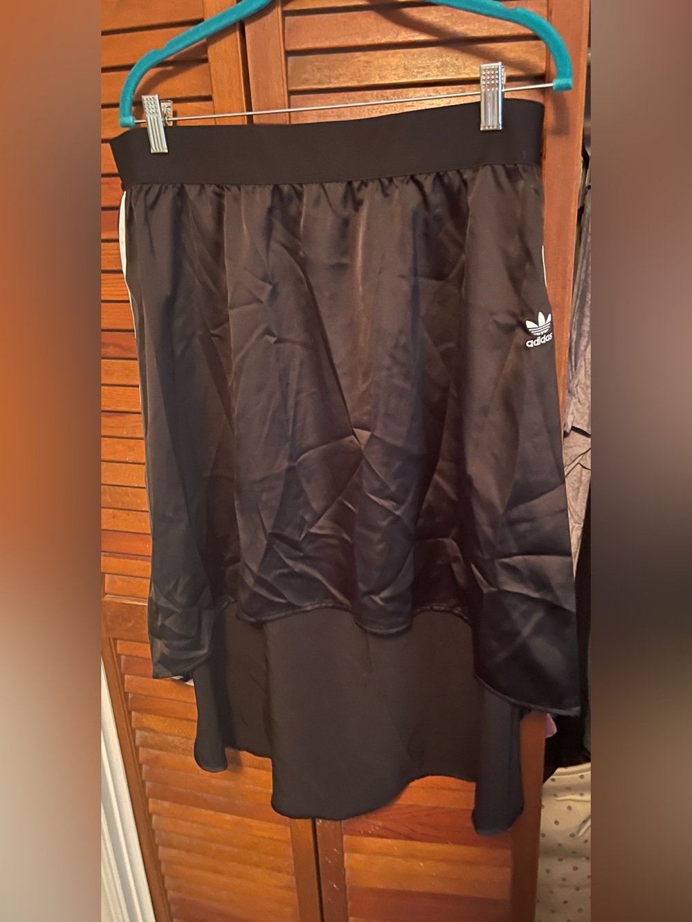 adidas Black High-Low Satin Skirt with Trefoil